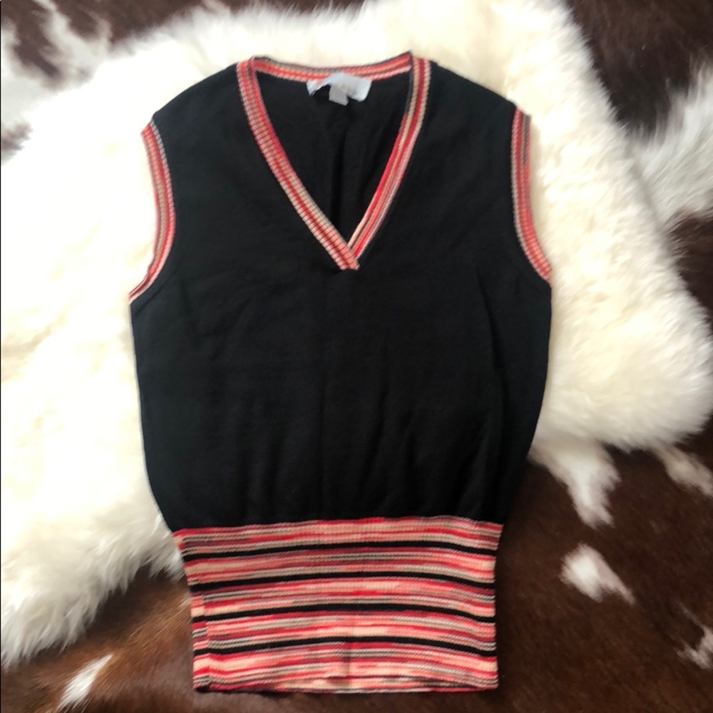 M by Missoni Black and Red Striped Trim Blouse